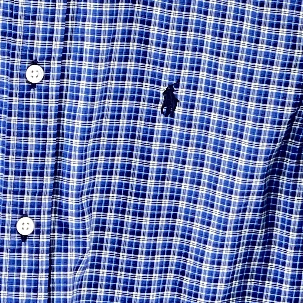 Ralph Lauren Boys‎ Blue Plaid Button Down Shirt Natural Stretch XL 18 20 Preppy